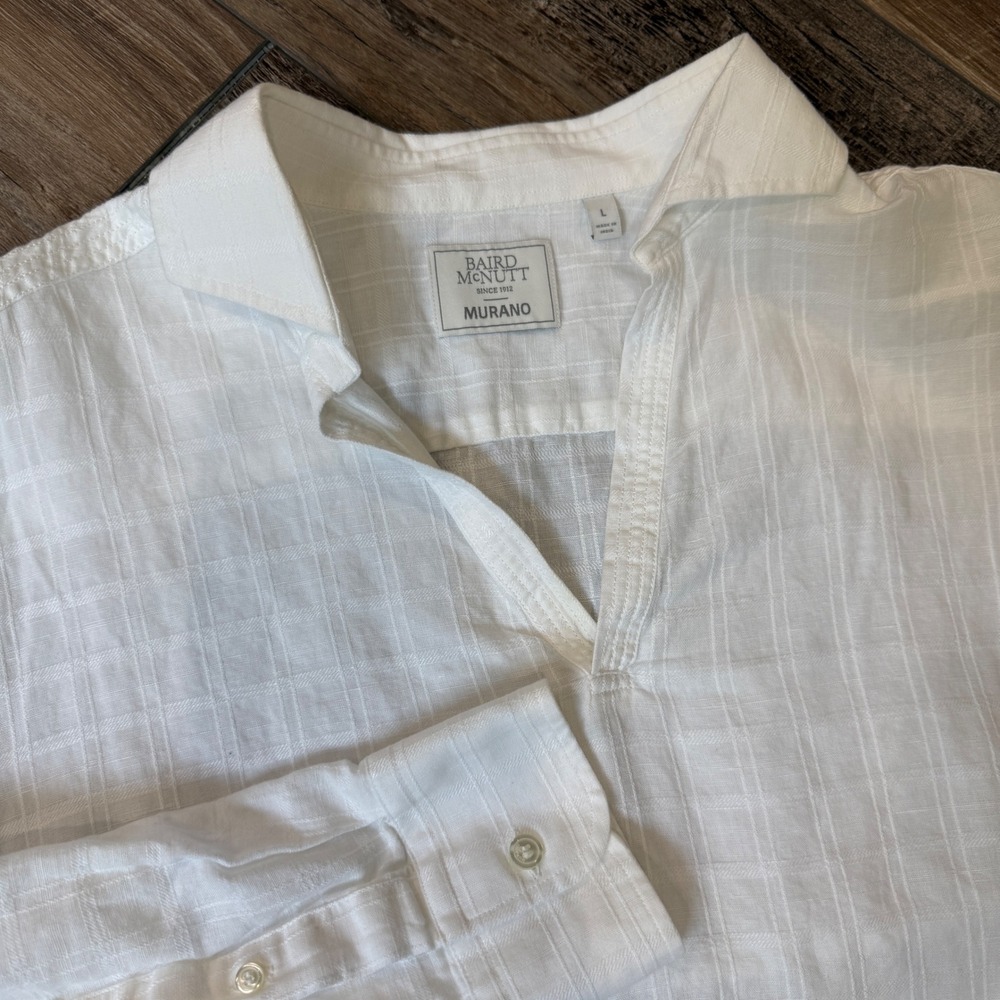 Murano Baird McNutt Blouse Women Large White Linen Cotton Long Sleeve Pullover